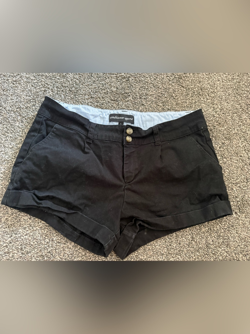 Ambiance Black Fold-Cuff Cotton-Blend Shorts